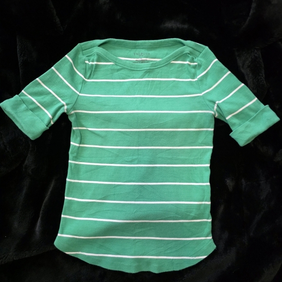 Talbots Tops - Talbots Green and White Striped Short Sleeve Tee